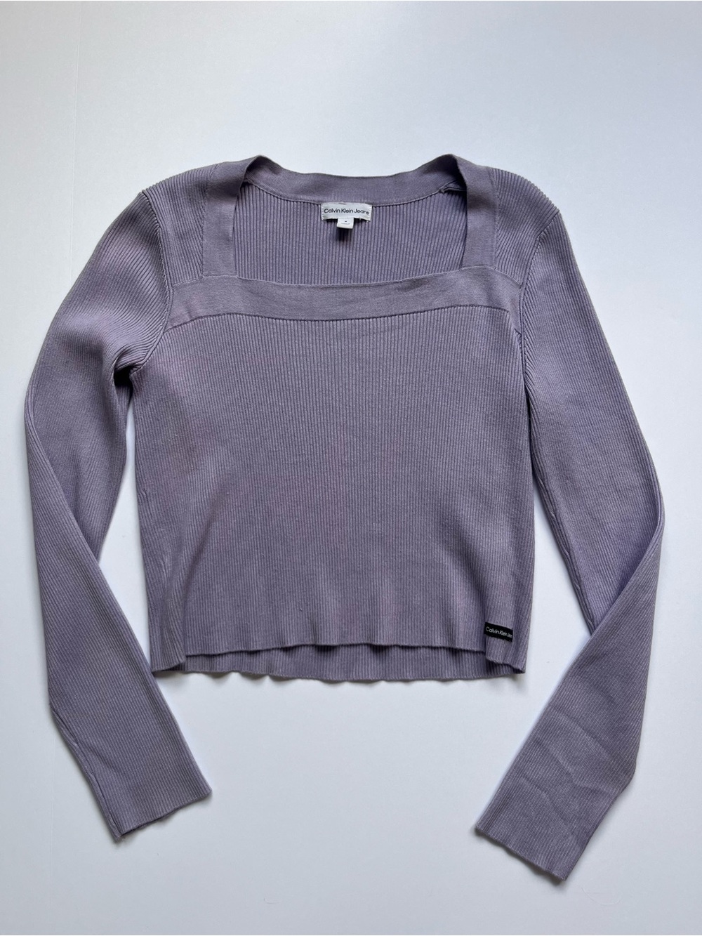 Calvin Klein Jeans Lavender Ribbed Square-Neck Long Sleeve Top